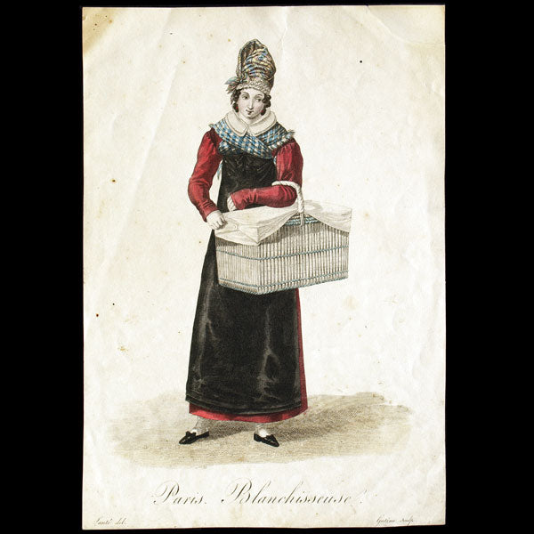 Costumes Parisiens, les Ouvrières de Paris, planche n°4, Blanchisseuse, par Louis-Marie Lanté (1827)