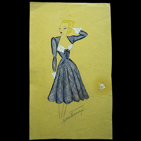 Jean Desses - Dessin d'une robe, circa 1950