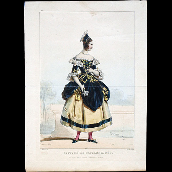 Achile Deveria - Costumes Historiques de Ville ou de Théâtre, Planche n°25, Costume de paysanne, 1760 (1831)