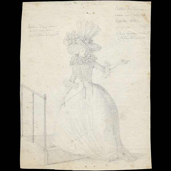 Magasin des Modes Nouvelles - Dessin de Defraine pour la planche du 17ème cahier de la 3ème année (1788)