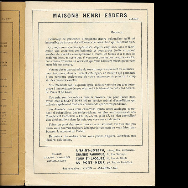 Henri Esders - Catalogue, Hiver 1910-1911
