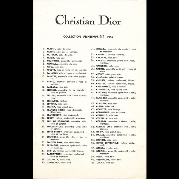 Christian Dior, collection Printemps-Eté 1953