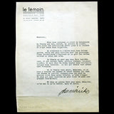 Paul Iribe - Lettre à l'en-tête du Témoin et bulletin d'abonnement (circa 1933)