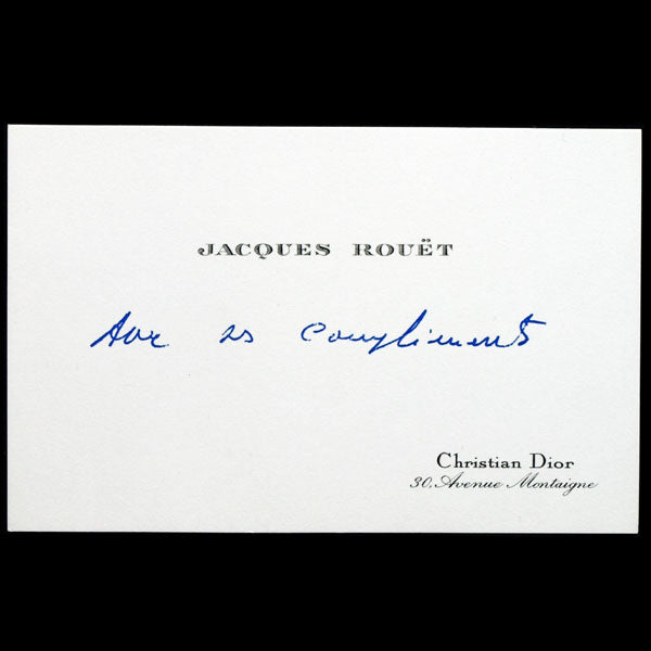 Carte de visite de Jacques Rouet, directeur de la maison Dior, avec fa