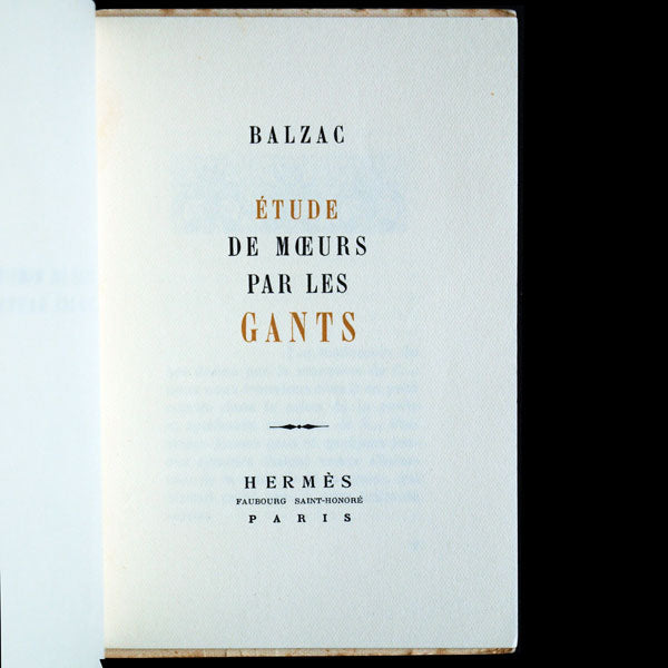 Balzac - Etude de moeurs par les gants, tirage courant par Hermès (1950)