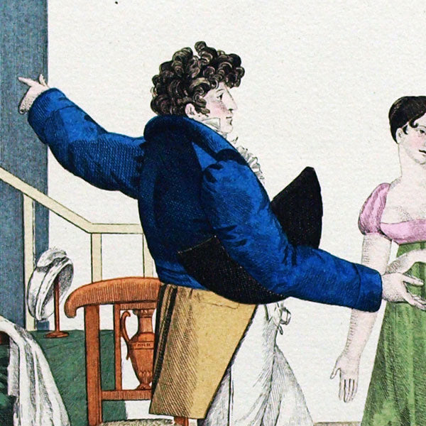 Le Bon Genre, gravure n°34, la marchande de modes parodie de la vestale (1808), réédition de 1931