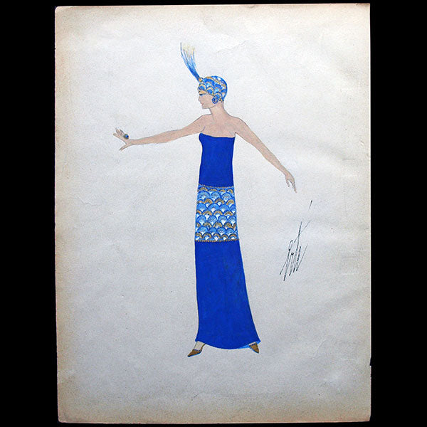 Erté - Elégante au turban, projet de robe ou de costume de scène (circa 1920)
