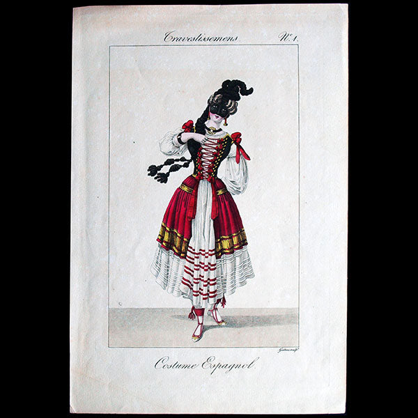 Gavarni - Travestissements, planche n°1 Costume Espagnol par Paul Gavarni (1827)