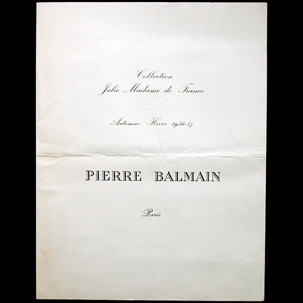 Balmain, programme de défilé, Collection Jolie Madame de France de l'Automne-Hiver 1956-1957