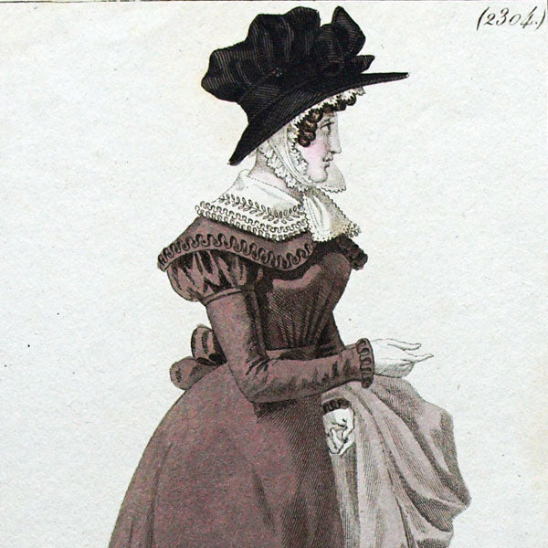 Costume Parisien, Journal des dames et des modes, épreuve de la planche 2304 annotée par la Mésangère (9 mars 1825)