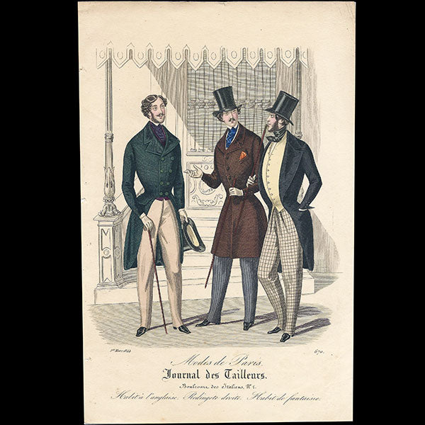 Modes de Paris, Journal des Tailleurs, gravures de mode masculine (1844)