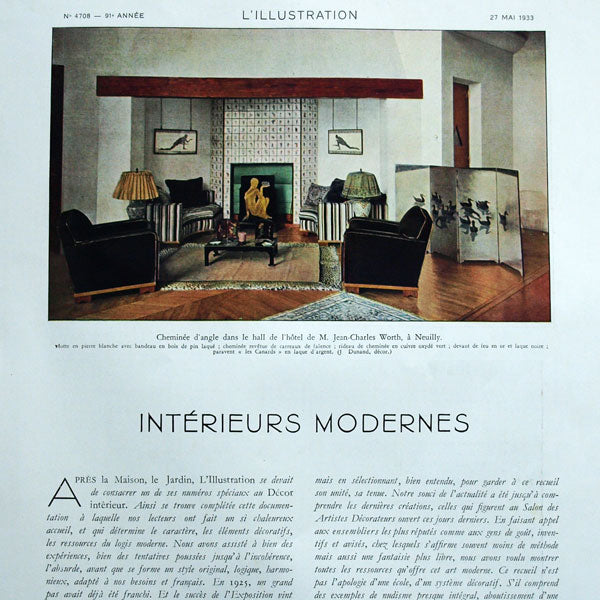 L’Illustration, 27 mai 1933 : Intérieurs Modernes (Suzanne Talbot, Jean-Charles Worth, etc.)