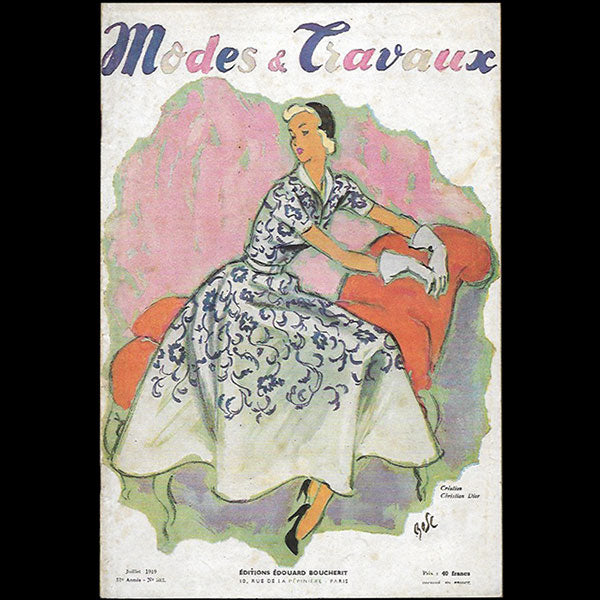 Modes et Travaux, juillet 1949, couverture de Bosc d'un modèle de Christian Dior