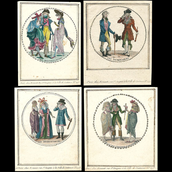 Incroyables et Merveilleuses, suite de 4 gravures (circa 1797)