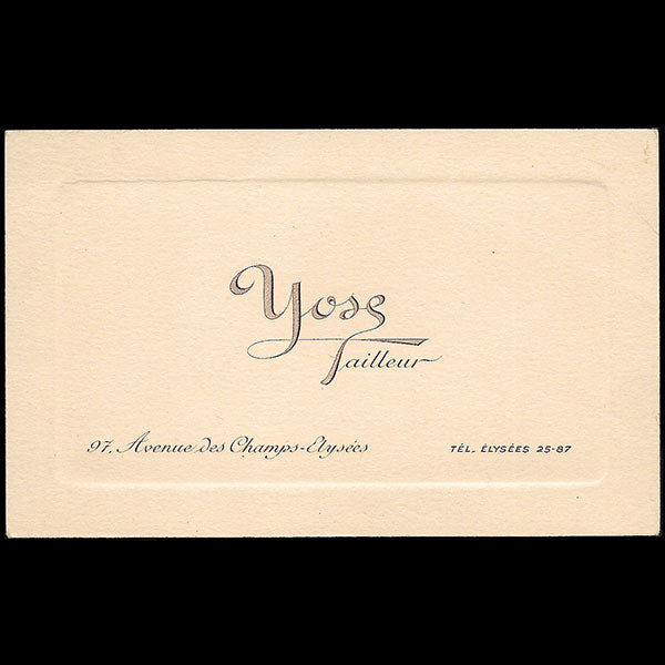 Yose - Carte du tailleur, 97 avenue des Champs-Elysées à Paris (circa 1920)