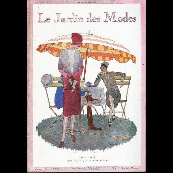 Le Jardin des Modes, n°92, 15 mars 1927, couverture de Pierre Mourgue