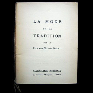 Caroline Reboux - La mode et la tradition par la Princesse Bibesco (1939)