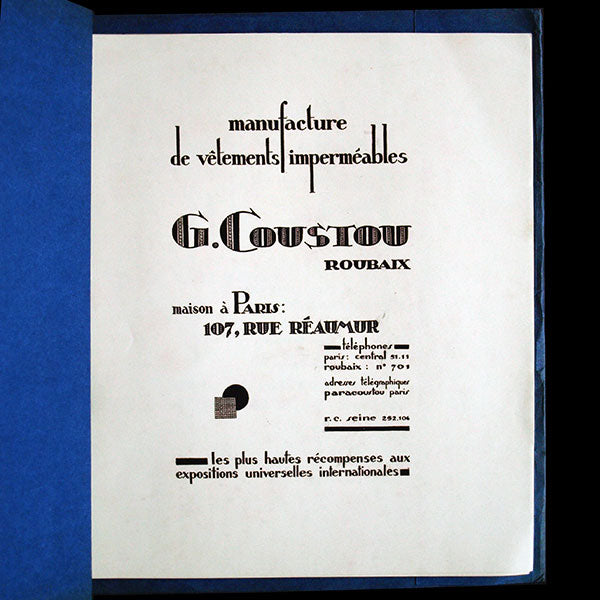 GCR - Catalogue de vêtements imperméables pour hommes et dames de G. Coustou Roubaix (circa 1925-1930)