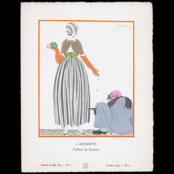 Gazette du Bon Ton - L'Aumône, tailleur de fantaisie, planche de Georges Lepape (n°2, 1914)