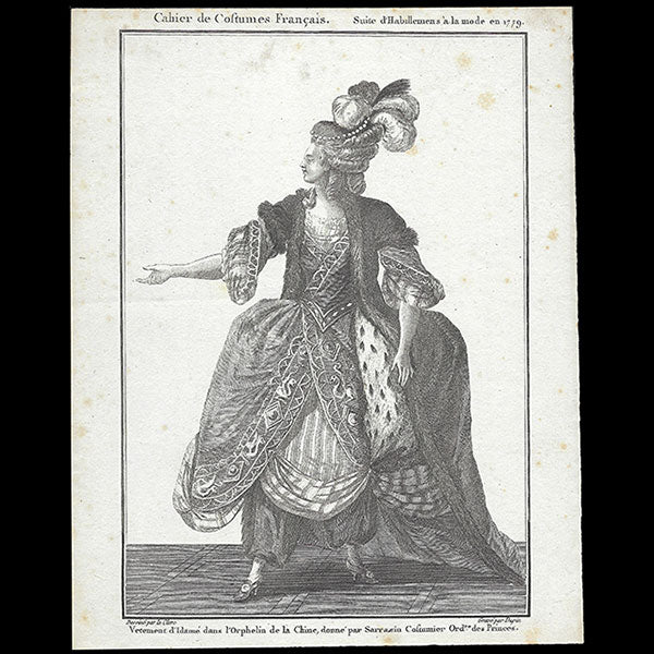 Gallerie des Modes et Costumes Français, 1778-1787, gravure n° bb 151, Vêtement d'Idamé dans l'Orphelin de la Chine