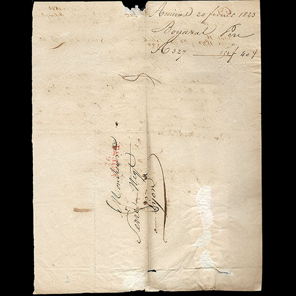 Serre et cie - Correspondance avec échantillons adressée au négociant en tissus par Boyaval (1823)