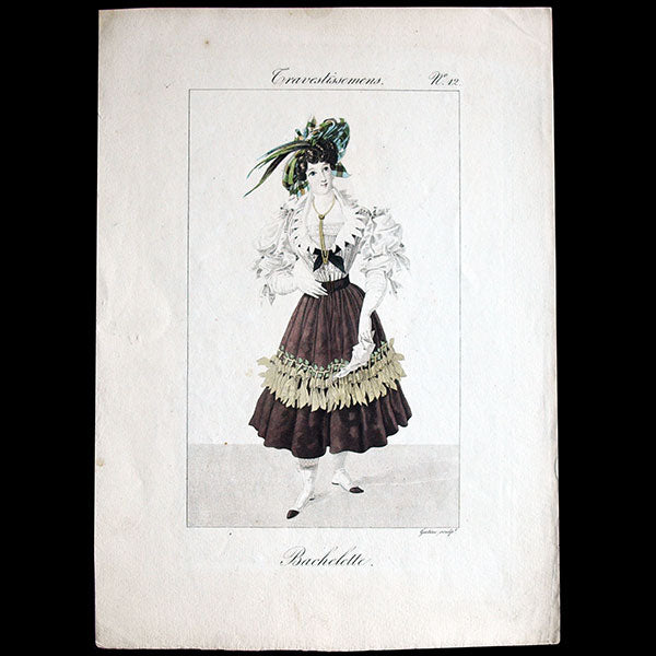 Gavarni - Travestissemens, planche n°12 Bachelette par Paul Gavarni (1827-1830)