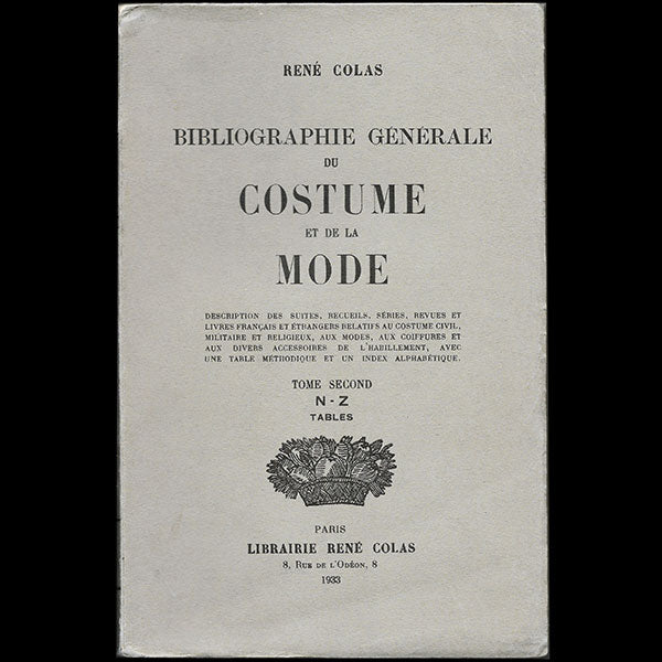 Colas - Bibliographie générale du Costume et de la Mode (1933)
