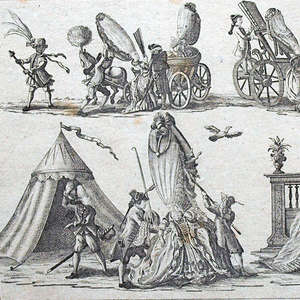Caricature allemande des coiffures hautes du dix-huitième par Johann Martin Will (circa 1780)