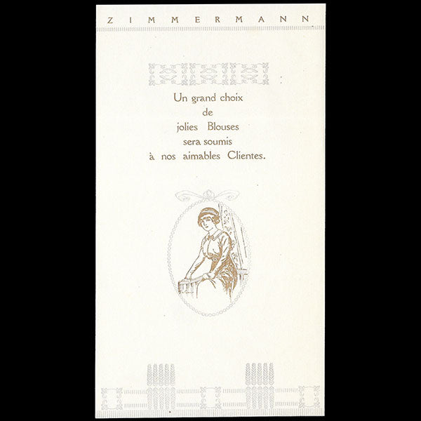 Zimmermann - Document publicitaire de la maison Zimmermann à Paris (circa 1910)