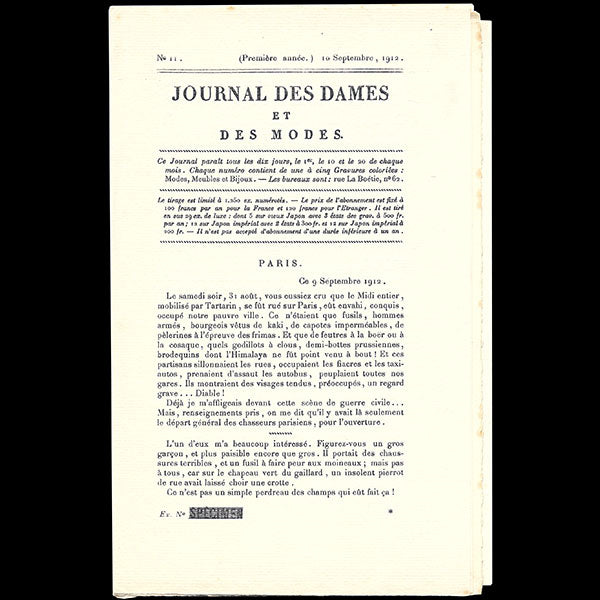 Le Journal des Dames et des Modes, Costumes Parisiens, n11, 1912, exemplaire specimen