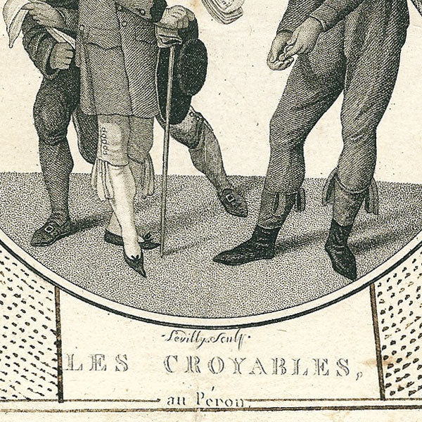Incroyables et Merveilleuses - Les Croyables au Péron, gravure de mode de Levilly d'après une composition de Salvatore Tresca (1797)