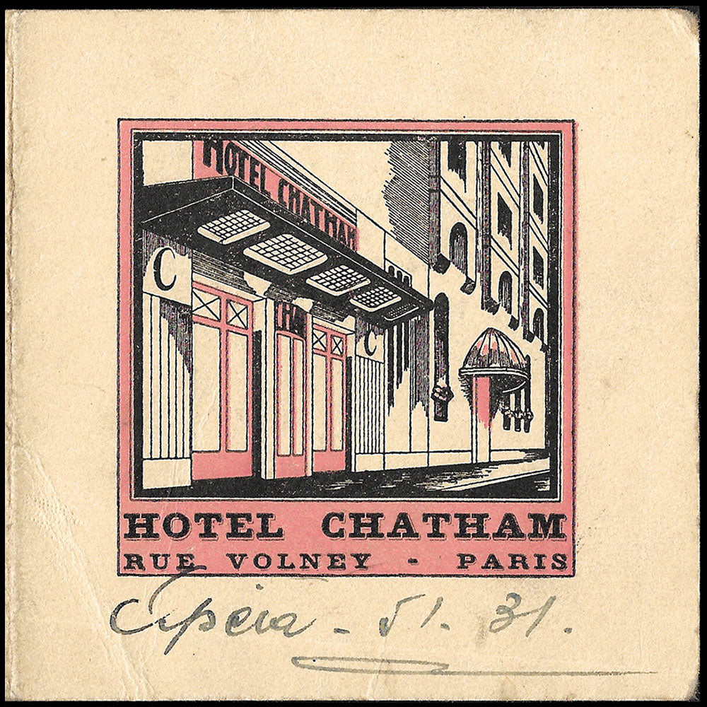 Hotel Chatham - Présentation de l'hôtel, 18, rue Volney à Paris (circa 1925-1930)