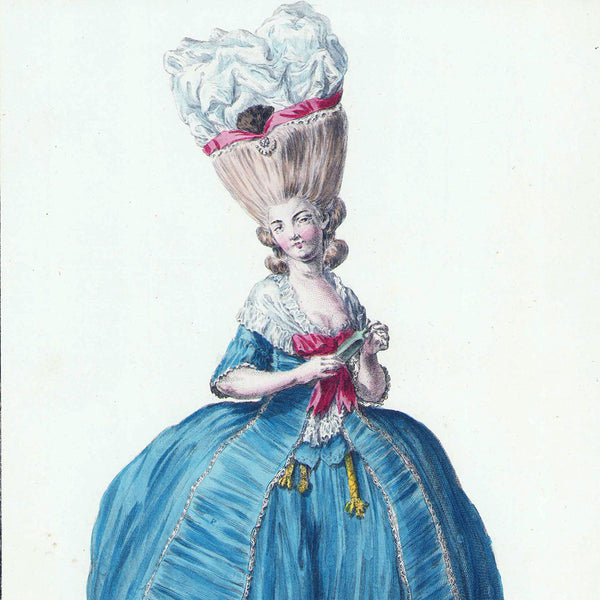 Gallerie des Modes et Costumes Français, 1778-1787, gravure n° P 90, Jeune Dame coeffée en hérisson (1778)