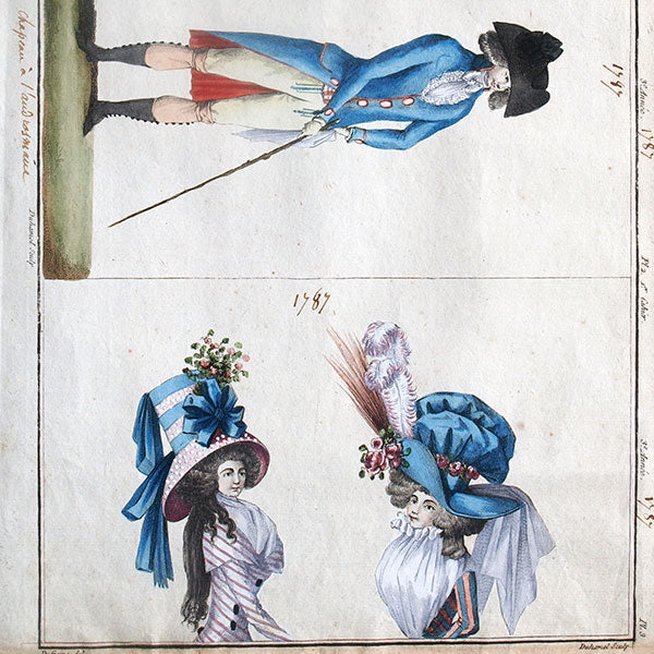 Magasin des Modes Nouvelles Françaises et Anglaises, planches 1, 2 et 3 du 1er cahier de la 3ème année (20 novembre 1787)