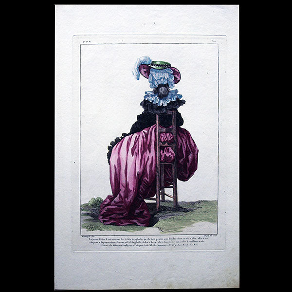 Gallerie des Modes et Costumes Français, 1778-1787, gravure n° eee 310, la Jeune Elvire par Watteau (1786)