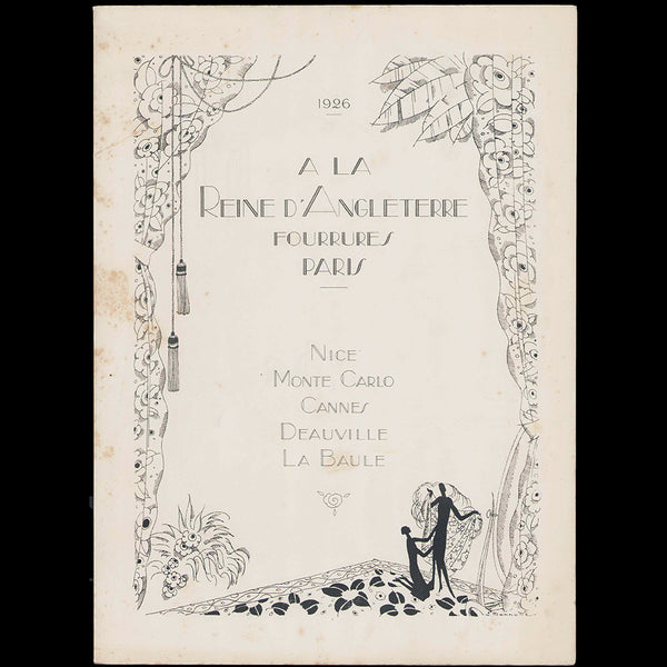 A la reine d'Angleterre - Plaquette de la maison de fourrures illustrée par Léon Bonnotte (1926)