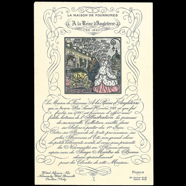 A la reine d'Angleterre - Invitation de la maison de fourrures illustrée par Pierre Brissaud (1924)