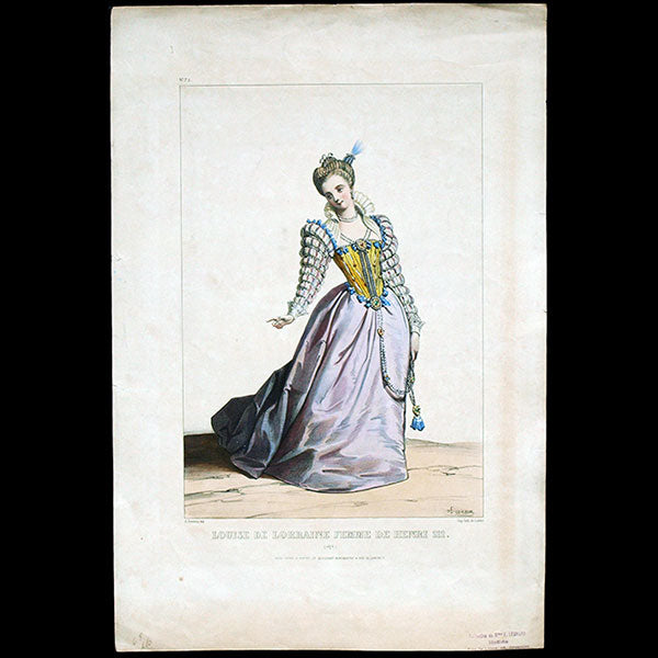 Achile Deveria - Costumes Historiques de Ville ou de Théâtre, Planche n°75, Louise de Lorraine, femme de Henri III (1831)