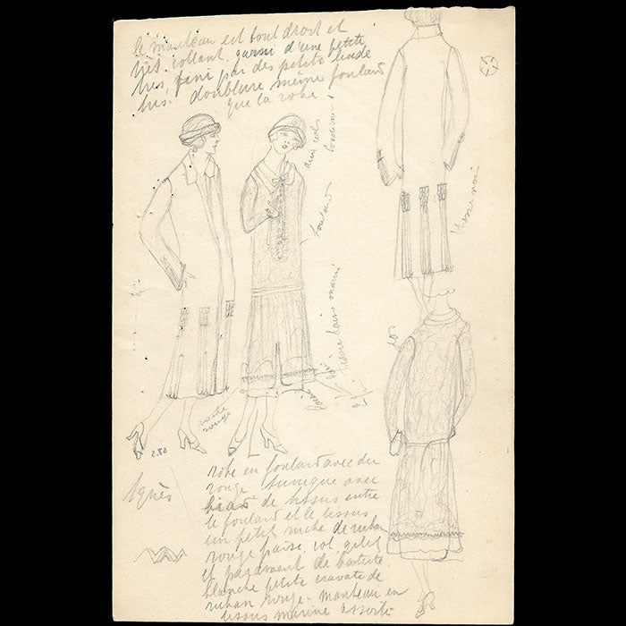 Agnès - Dessin d'une robe et d'un manteau (1920s)