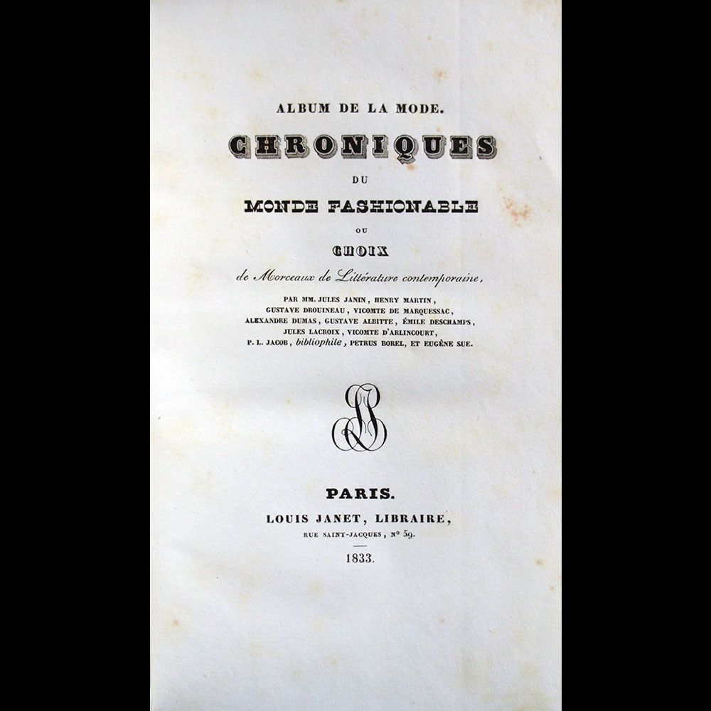 Album de la mode, Chroniques du monde fashionable (1833)