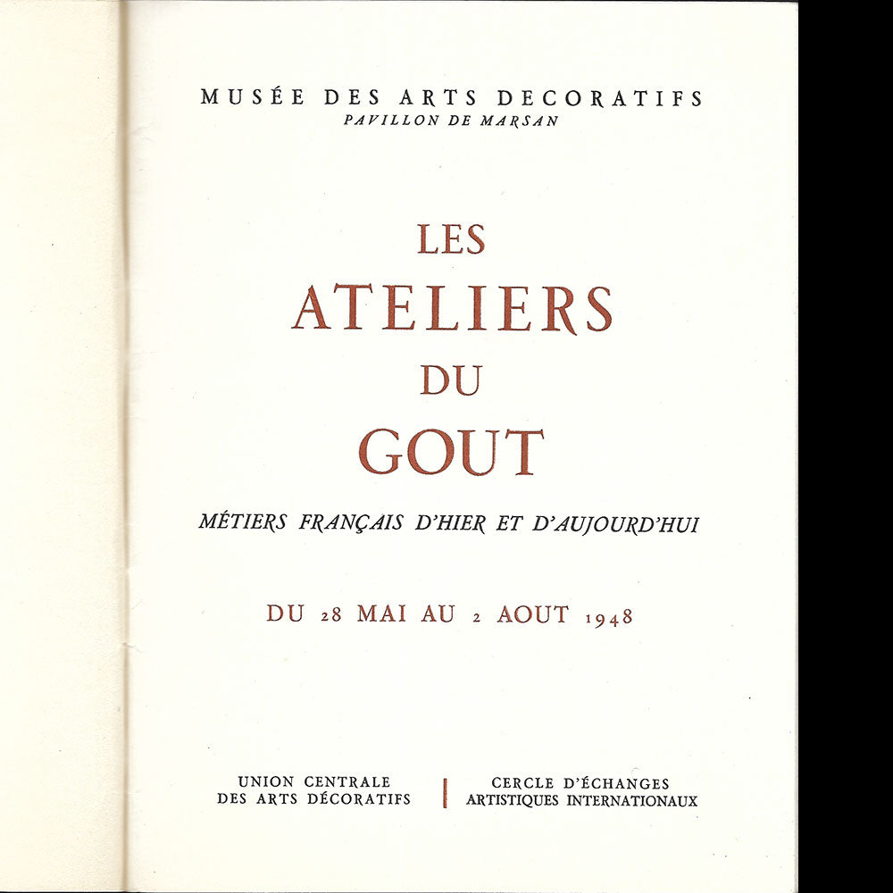 Les Ateliers du Goût, catalogue de l'exposition du Musée des Arts Décoratifs (1948)