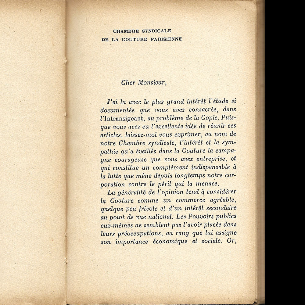 Au secours de la couture, industrie française, ouvrage dédié à Madeleine Vionnet (1929)