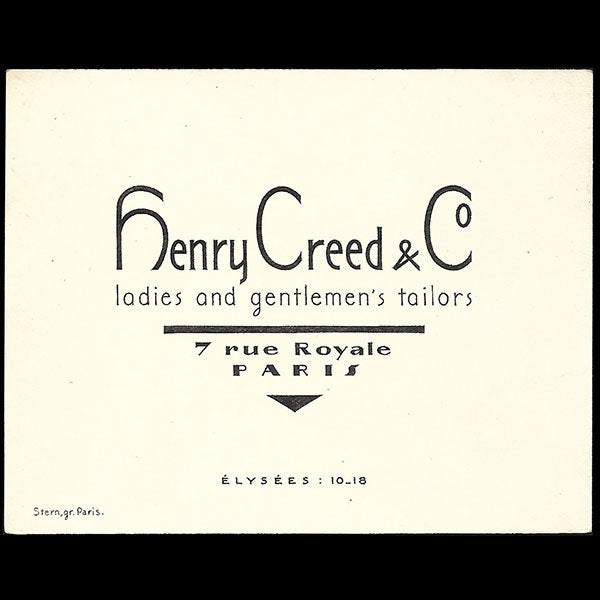 Henry Creed & Co - Carte de visite, 7 rue Royale à Paris (1928)
