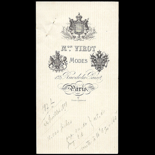 Virot - Document de la maison de modes, 12 rue de la Paix à Paris (1898)