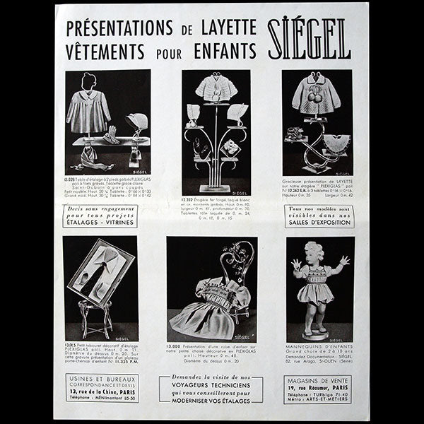 Siégel - Réunion de 16 feuilles de présentation sur les présentoirs Siégel (circa 1930)