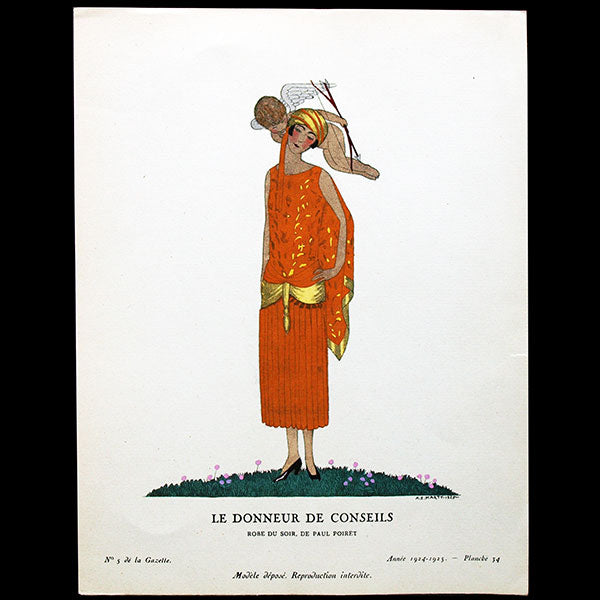Gazette du Bon Ton - Le Donneur de Conseils, robe du soir de Paul Poiret, planche d'André Marty (n°5, 1924-1925)
