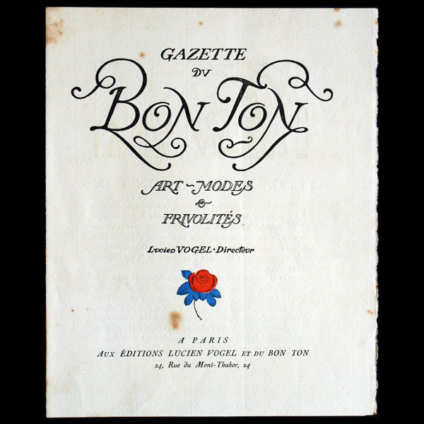 Gazette du Bon Ton, plaquette de présentation de la revue, à l'occasion de sa reparution (1920)