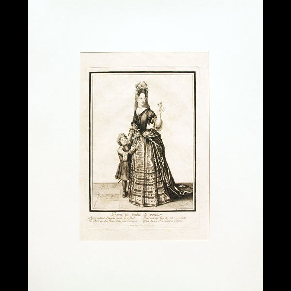 Dame en habit de velour, gravure d'Henri Bonnart d'après Robert Bonnart (circa 1690-1700)
