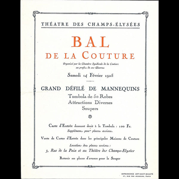 Bal de la Couture - Document publicitaire pour l'édition de 1925