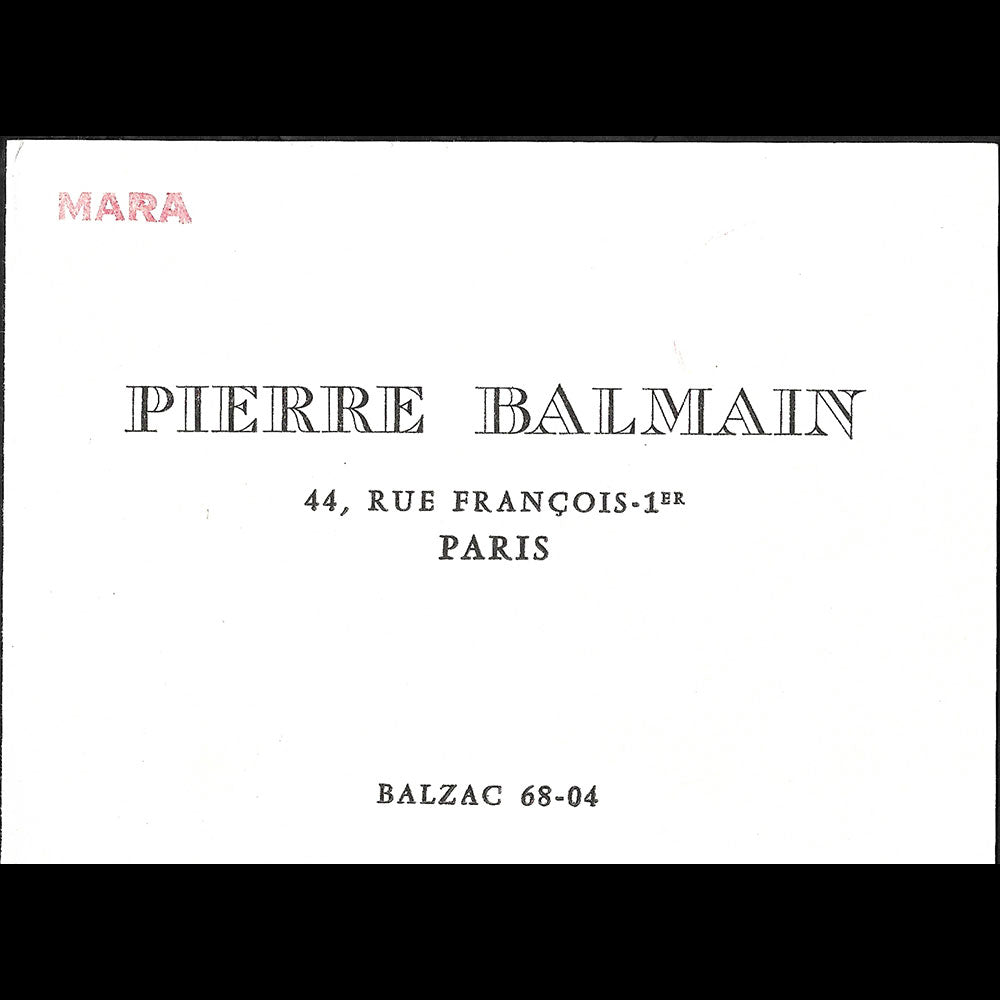 Balmain, carnet de défilé, circa 1960